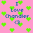 Pixelated pink background with green heart shapes and blue text reading "I Love Chandler <3" in two distinct arrangements.