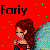 Pixelated image of a character with red hair and wings against a red background with green dots, labeled 'Fariy' in black text.