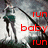 six identical anime-style figures with teal tops and dark bottoms, each overlaid with the text "run baby run" in different colors
