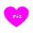 Four identical pink heart-shaped icons with white text 'mia' centered on each heart, arranged in a on a white background