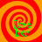 Four identical spiral patterns in red and orange with green text reading 'Love Her' overlaid on each quadrant.