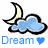 Pixelated icon with a crescent moon and cloud, blue text reading 'Dream' below.