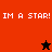 Pixelated graphic with four quadrants displaying 'IM A STAR!' text and star symbols in red, brown, black, and orange color schemes.