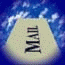 Animated sequence of four mailbox icons with 'MAIL' text, transitioning from open to closed states against a blue patterned background.