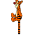 A 4-frame animated contact sheet of a cartoon tiger character in various poses with consistent orange and black stripes, red nose, and white accents on a transparent background.