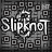 A 5x5 contact sheet of animated frames showing a Slipknot-themed buddy icon with repeating text and patterned background.