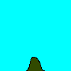 Animated sequence of five tree shapes with varying canopies and trunks against a bright cyan background, transitioning from small to large forms.