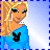 Pixelated image of a blonde woman in blue top with black symbol, next to purple block letters spelling 'SINGGLE' on light blue background.