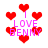 Pixelated red hearts surround pink text reading 'I LOVE BENNY' on a white background with animated heart movement.