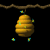 Animated contact sheet of a bee hive icon with yellow honeycomb structures hanging from brown ropes against black background, showing frame-by-frame motion of bees and hive positions.
