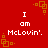 Red background with orange square patterns and repeated white text 'I am McLovin'.' in four quadrants.