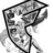Pixelated grayscale icon of a stylized figure with outstretched arms, wearing a hat and holding a star-shaped object.