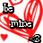Pixelated red heart with black text 'I' and 'miles' on white background, showing animation frames where the heart's outline changes from solid to dashed.
