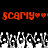 Red pixelated text 'scary' with heart symbols above a of white and gray pixelated hands on black background