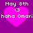 Pixelated pink heart with white text 'May 8th', '<3', and 'haha Omari' on purple background; four identical static frames shown in