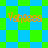 A static image with a green and blue checkered background displaying the text 'Yankees' in orange, repeated four times across two