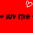 Red background with white pixelated heart at top center, black text 'luy me' flanked by small hearts repeating horizontally.