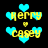 Pixelated yellow text 'kerry' and 'casey' with a heart symbol between them, surrounded by cyan hearts on black background.