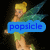 Pixelated character with blonde hair and green wings holds a blue sign reading 'popsicle' against dark background.