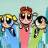 A 4-frame animated contact sheet showing Powerpuff Girls characters with changing text colors across frames.
