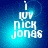 Pixelated blue background with white text reading 'I LUV NICK JONES' in stacked arrangement, showing subtle animation changes