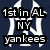 Pixelated image with dark blue background featuring white 'NY' logo, overlaid text in black boxes reading "1st in AL NY yankees dead last = Red Sucks" and "then jays Rays".