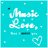 A turquoise square icon with white pixelated text reading "Music Love." and a heart outline, featuring small scattered dots on the background.