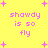 Yellow background with pink text and star shapes, repeating 'shoody is so fly' in four identical sections.
