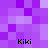 A static pixel art image with a purple gradient background and four instances of the text 'Kiki' in black font.