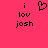 Pixelated text and heart symbol on bright pink background, with identical left and right sections showing 'i lov josh' in black block letters.