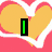 Pixelated heart-shaped icons with text overlays in various colors and styles, arranged in a