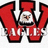 Red stylized 'W' with white accents and black outlines, featuring a small circular inset image of a person's face at the center.