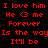 Red pixelated text on black background repeats 'I love him', 'He <3 me', 'Forever', 'Is the way', and 'It'll be' in two identical