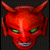 Red demon head with green eyes and horns on dark background, next to green text reading 'Original Icons .com' in pixelated font.
