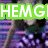 Pixelated anime-style character with dark hair and blue eyes, wearing purple floral headpiece against striped background; green text overlays partially spell 'HEMGI', 'ITS', 'MMAD'.