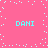 Pixelated pink background with cyan text "DANI" repeated four times and scattered white dots forming a central pattern.