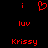 Red pixelated text and symbols on black background: two 'i' characters, a heart symbol, 'luv', and 'Krissy'
