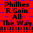 Red background with blue pixelated squares and repeated black text reading "Phillies R.Goin All The Way" in a pattern