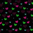 Animated sequence of colorful heart shapes floating against a dark background with scattered pixelated dots.