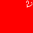 Red background with white pixelated symbol resembling a stylized 'P' with a curved tail and dot.