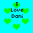 Pixelated green hearts and black text reading "I Love Dani" on a cyan background, with varying heart sizes and positions.