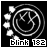 Two side-by-side animated frames of a black-and-white buddy icon featuring concentric circles, white squares on the left, and "blink 182" text at the bottom.