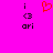 A static image with a bright pink background displays two identical side-by-side arrangements of black text and symbols, each featuring an 'i', '<3' symbol, and 'ori' below it, with a red pixelated heart above the left arrangement.