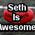 Red oval-shaped object with black text on a gray background, featuring overlaid white and black text reading "Seth Is Awesome" in the top-left view.