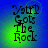 Four identical display pixelated text "You'd Gots The Rock" over a blue-green gradient background with varying green glow intensity