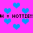 Pixelated blue hearts on a bright pink background with repeated black text reading 'H = HOTTIE!!' across the image.