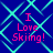 Blue background with cyan diamond lattice pattern and pink text "I Love Skiing!" in four identical quadrants.