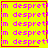 Yellow background with repeated pink text "m despret" in a , bordered by red lines, with a red heart and red cross in bottom-right corner of two