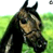 A 49x49 pixel animated contact sheet showing two frames of a horse icon with visible text on the right side, arranged in a 2x2 grid layout.