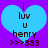 Blue heart-shaped icon with purple background, displaying text "i luv u henry" and ">>>333" in dark brown pixelated font.